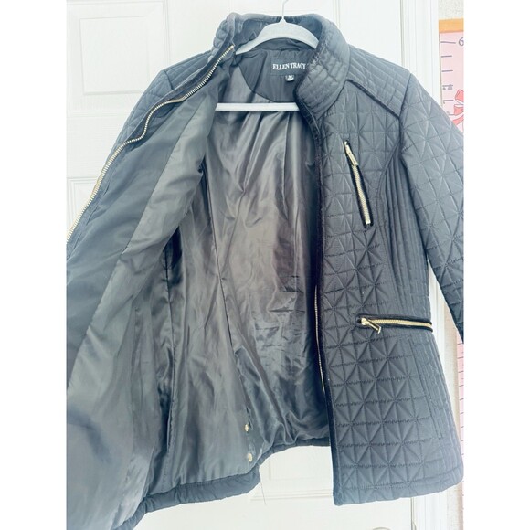 Ellen Tracy Quilted Jacket Black Zipped Medium Winter Spring Fall - Picture 5 of 11